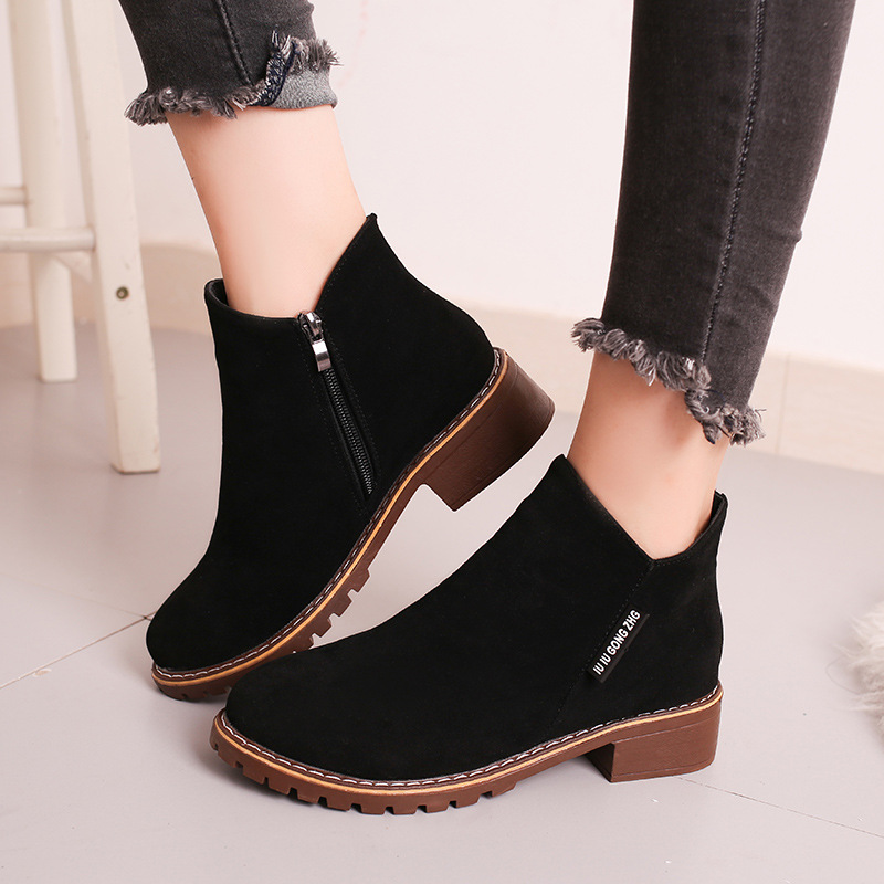 2021 Autumn/Winter Cotton-Padded Martin Boots Women’s Ankle Boots Suede Leather Student Shoes Women’s Thick-Soled Mid-Heel Boots