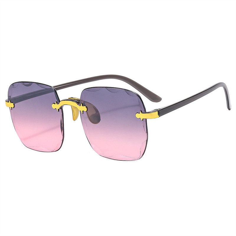 2574 New Arrival European and American Style Rimless Sunglasses, Fashionable Trendy Shades for Women, Slimming Effect on Large Faces, Square-Shaped Sun Glasses