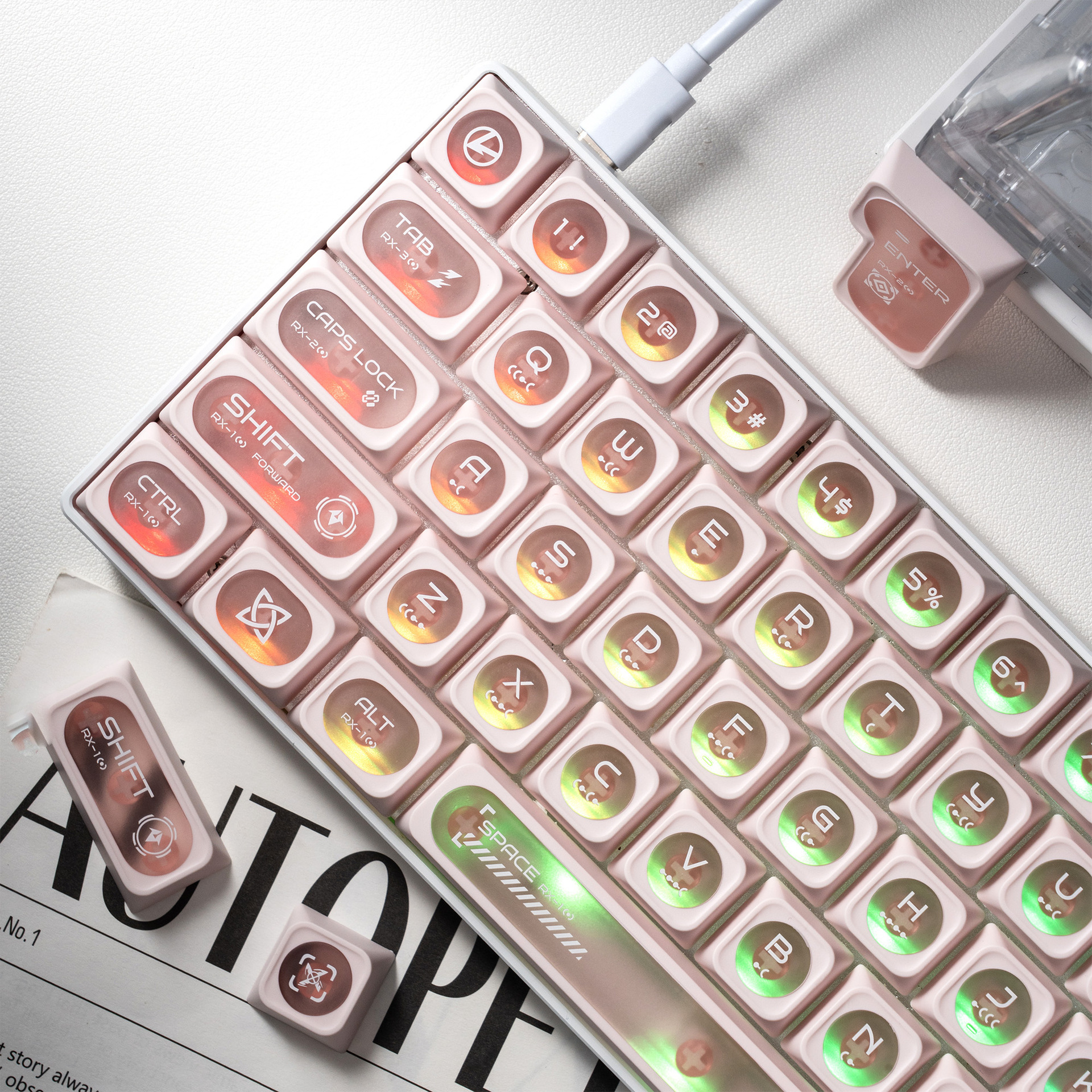 White Cat’s Eye Stone Max keycaps: compatible with magnetic‑axis mechanical keyboards, customizable, DIY‑style trendy peripherals.