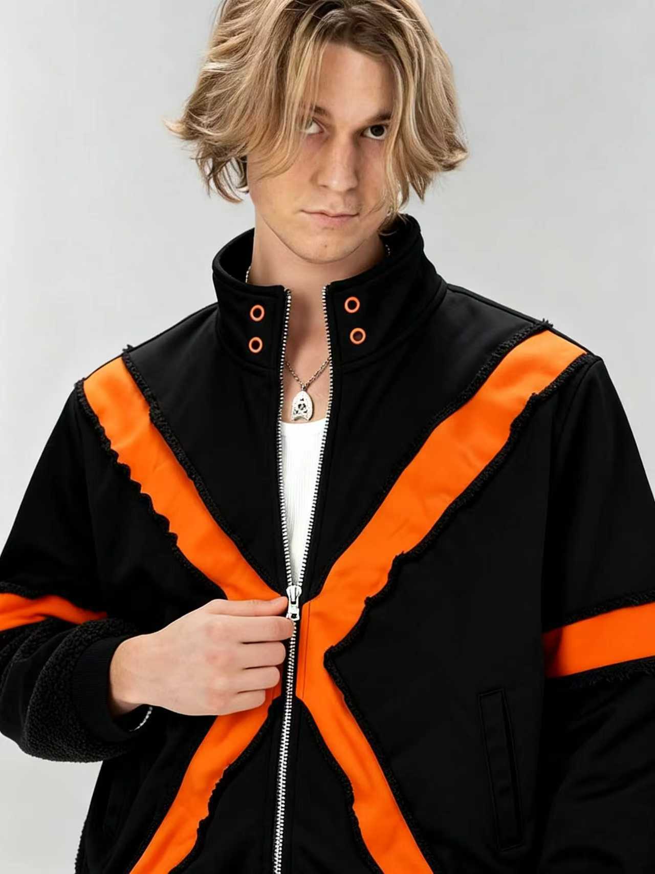 Cross-border American-style color-blocked, personalized zip-up long-sleeve jacket