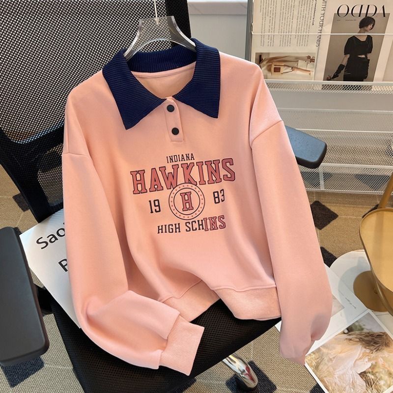 2025 Polo Collar Sweatshirt Women’s Plus-Size Spring/Autumn Coat Loose Long-Sleeve T-Shirt Women’s Designer Niche Top Instagram Style