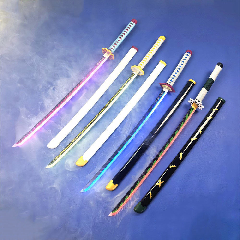 Glowing, smoke‑emitting bamboo‑style sword—cosplay weapon prop for Demon Slayer, sun‑wheel sword, bamboo sword.