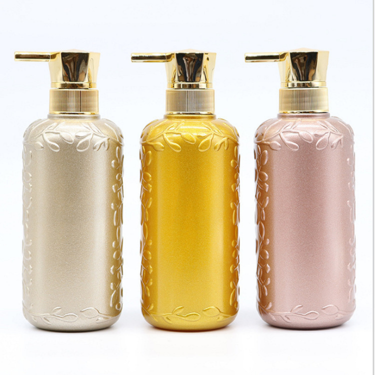 New cosmetic PET patterned shampoo plastic bottles—500 ml, for hair care product dispensing, shower gel plastic bottles.