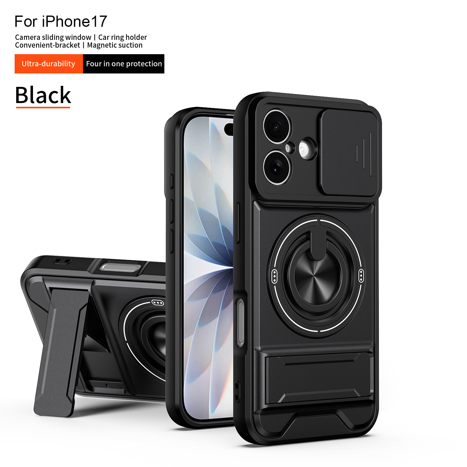 Compatible with Apple iPhone 17 series: Shunjia Pop-Up Window Phone Case, Multi-Function Magnetic-Suction Rotating Dual-Stand Protective Cover