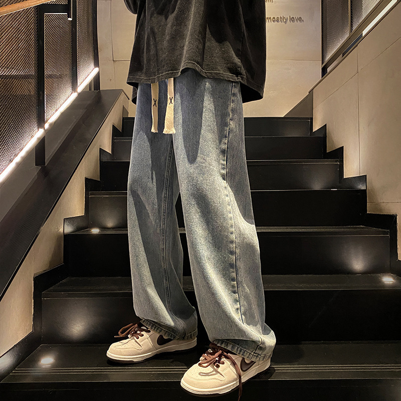 American‑Style High‑Street Retro Solid‑Color Men’s Jeans—Spring/Autumn Straight‑Leg, Loose, Wide‑Leg, Versatile Casual Long Pants