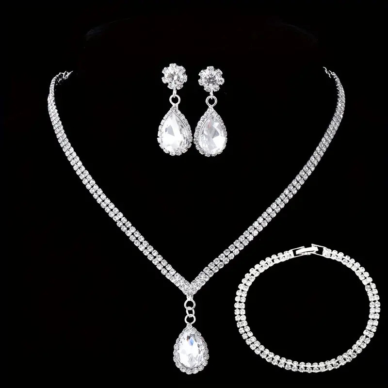 New cross-border bride jewelry set with three sets of necklaces, earrings and bracelets