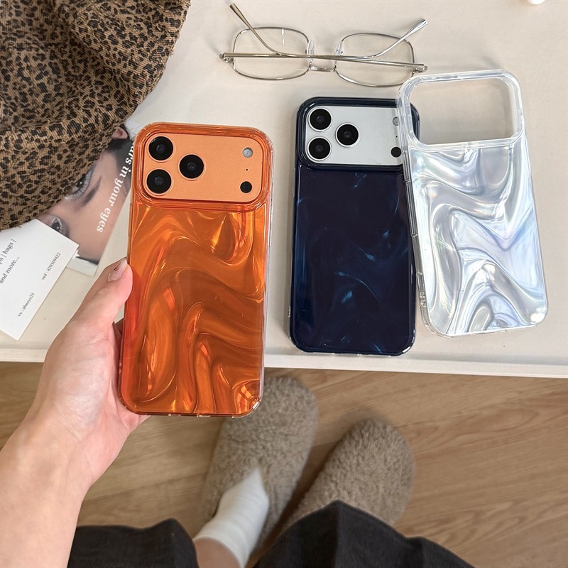 Solid‑color large‑hole satin‑texture case—suitable for iPhone 17 Pro, Apple 18 Pro Max; 16P pleated, 15 niche style.