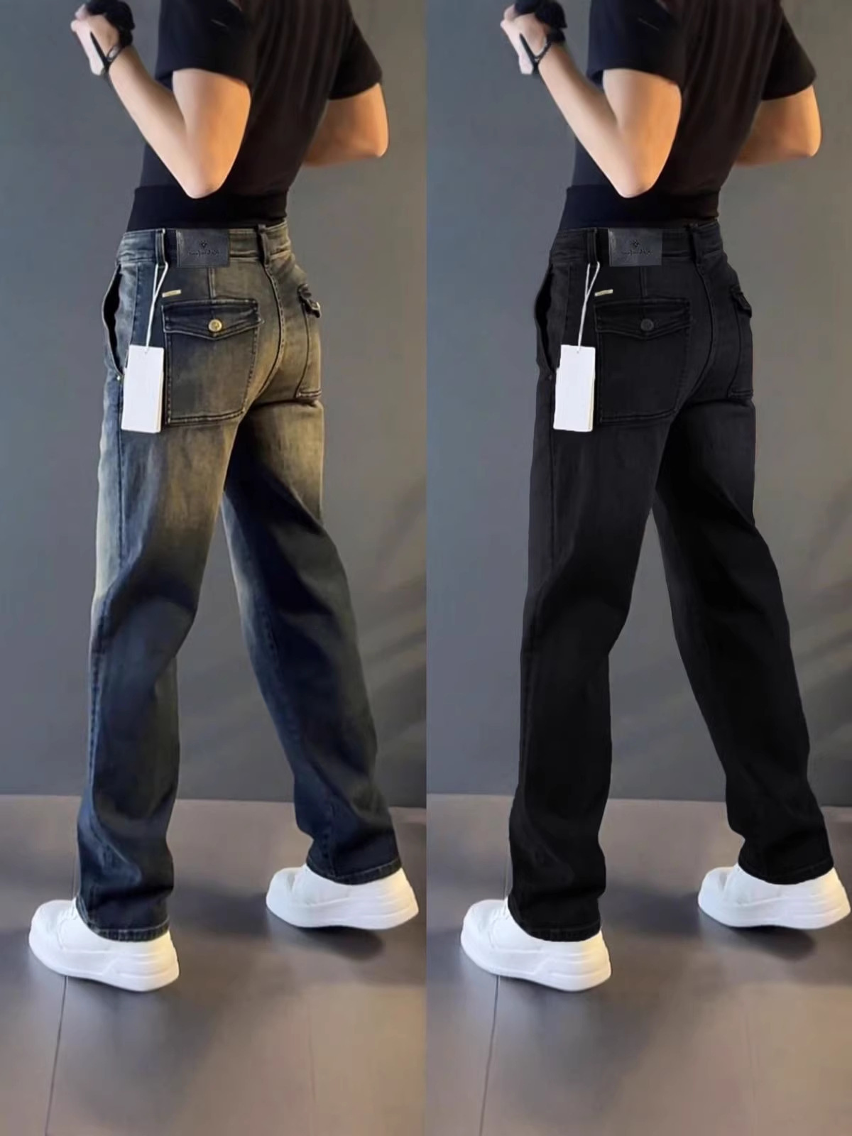 Cross-border delivery of lightweight and luxurious jeans and jeans for men new style of autumn and winter men's clothing trendy slanted casual men's clothing