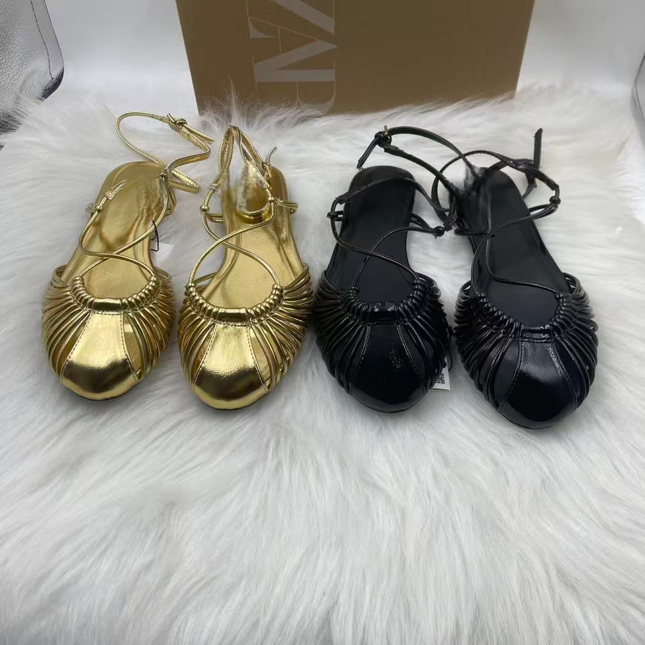 ZA2025 Spanish Spring/Summer Off-White High-Heel Pointed-Toe Mule Shoes, Stiletto Closed-Toe Sandals, Fairy-Like Fashionable Style