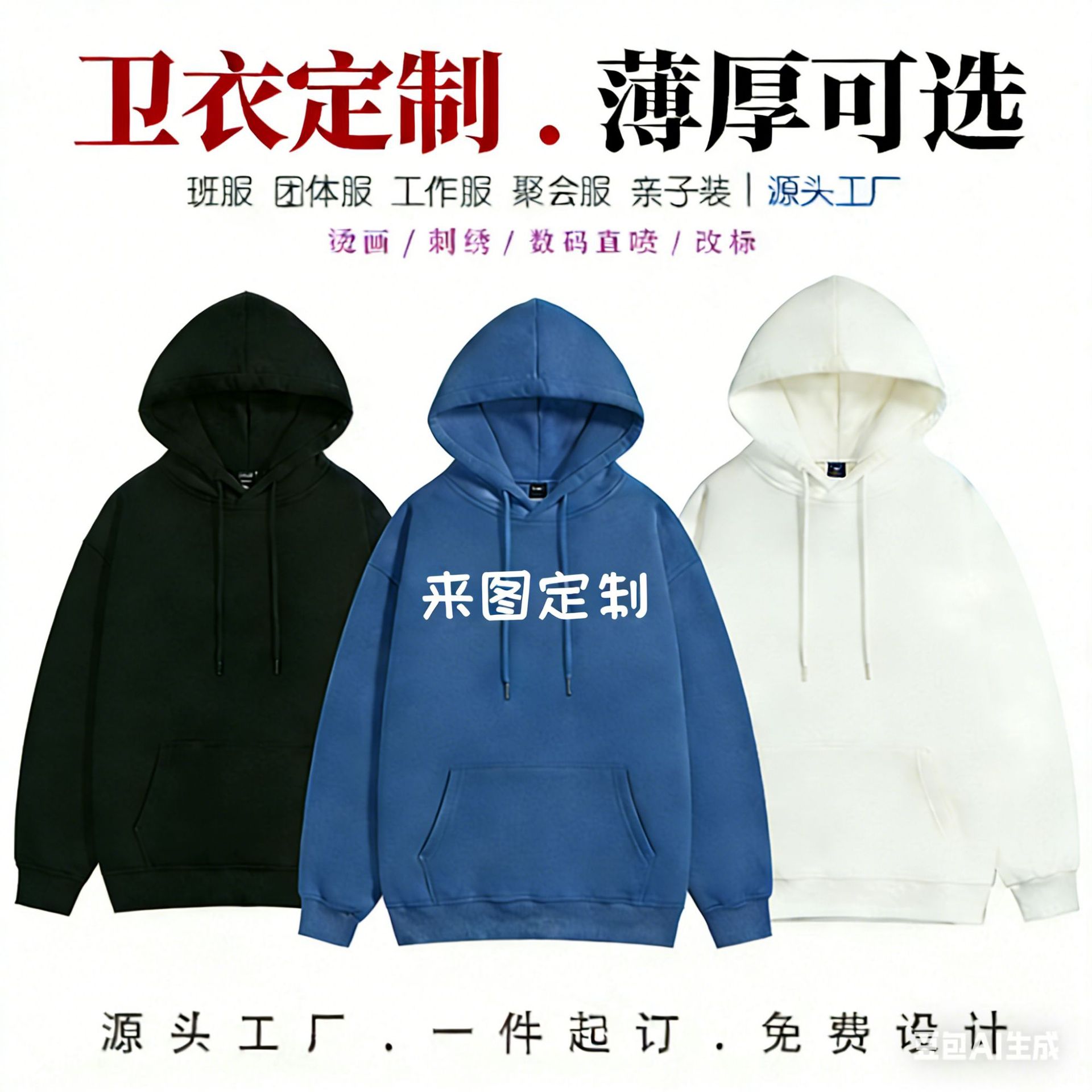 Custom sweatshirts with printed logos, workwear for men and women, matching hoodies, cross-border factory wholesale, DIY couple tops.