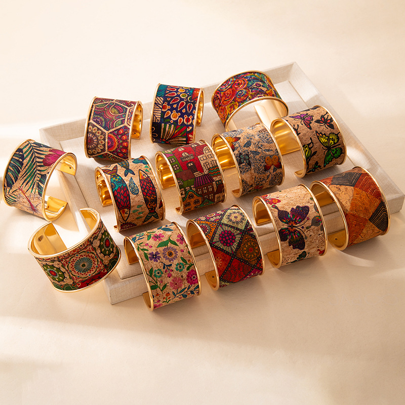 Cross-border best-selling colorful graffiti open bangle—sophisticated, unisex, Instagram-style bracelet; trendy, cool, vintage, ethnic-inspired hand accessory.
