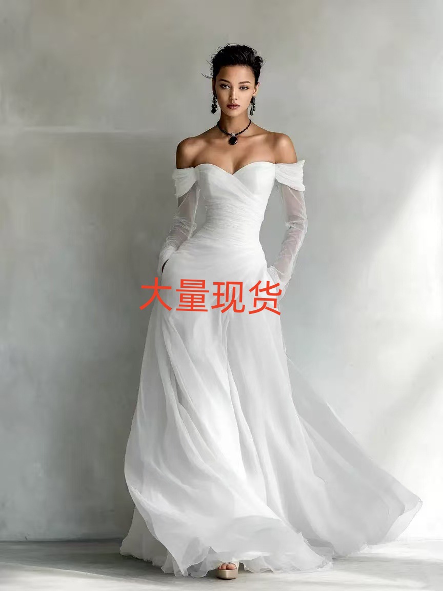 2026 New Arrival European and American Style Elegant Mesh Strapless Long Dress, Party Gown, High-Waisted, Factory Direct