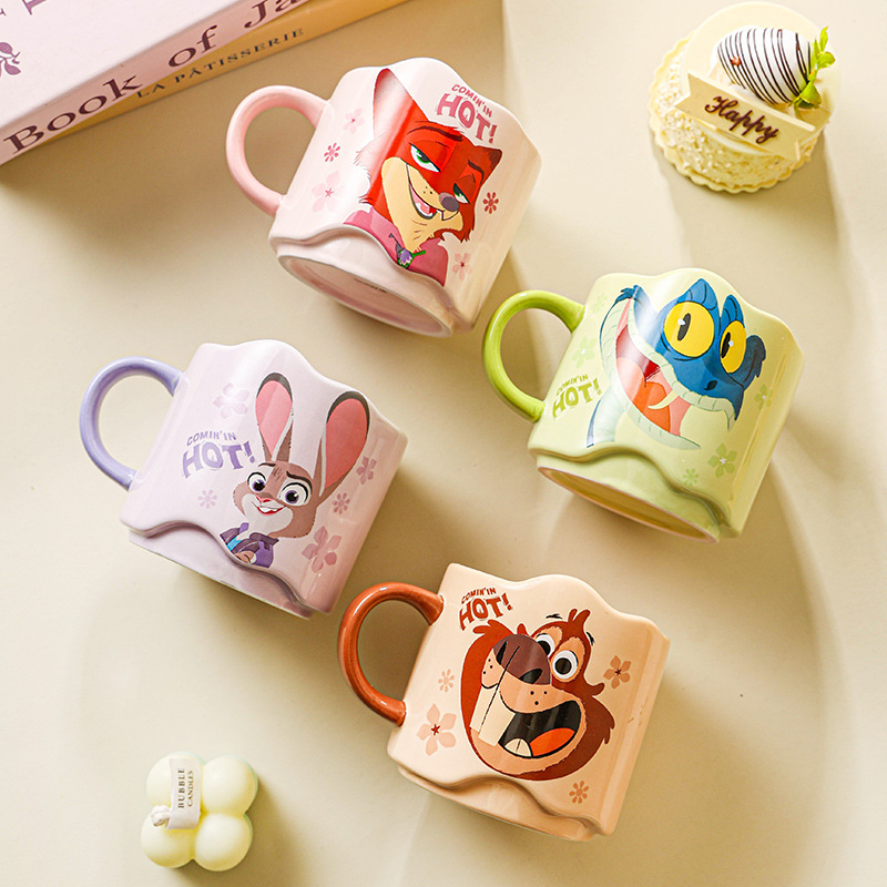 Zootopia Water Bottle Ceramic Mug Set, Judy and Nick Stacking Cup Design, High‑Aesthetic Home Use