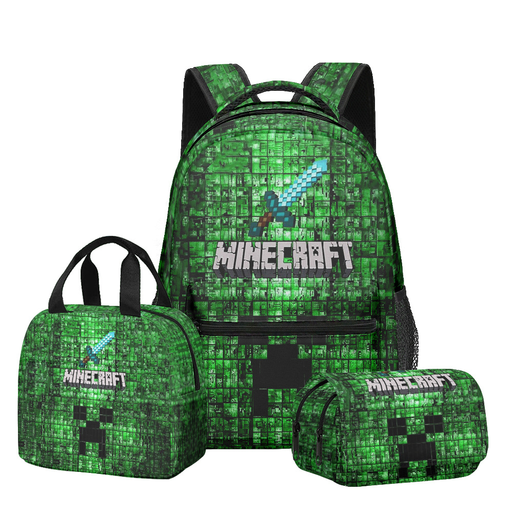 New Minecraft in my world elementary school book bag backpack lunch bag double-layered pen bags three sets