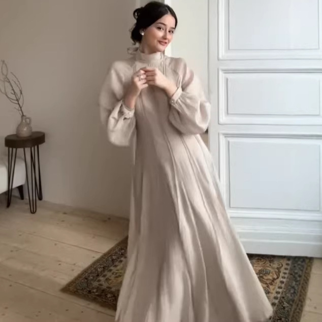 2026 Autumn Amazon New Arrival—European & American Cross-Border Women's Round-Neck Long-Sleeve Slim-Fit Elegant Bottoming French-Style Long Skirt