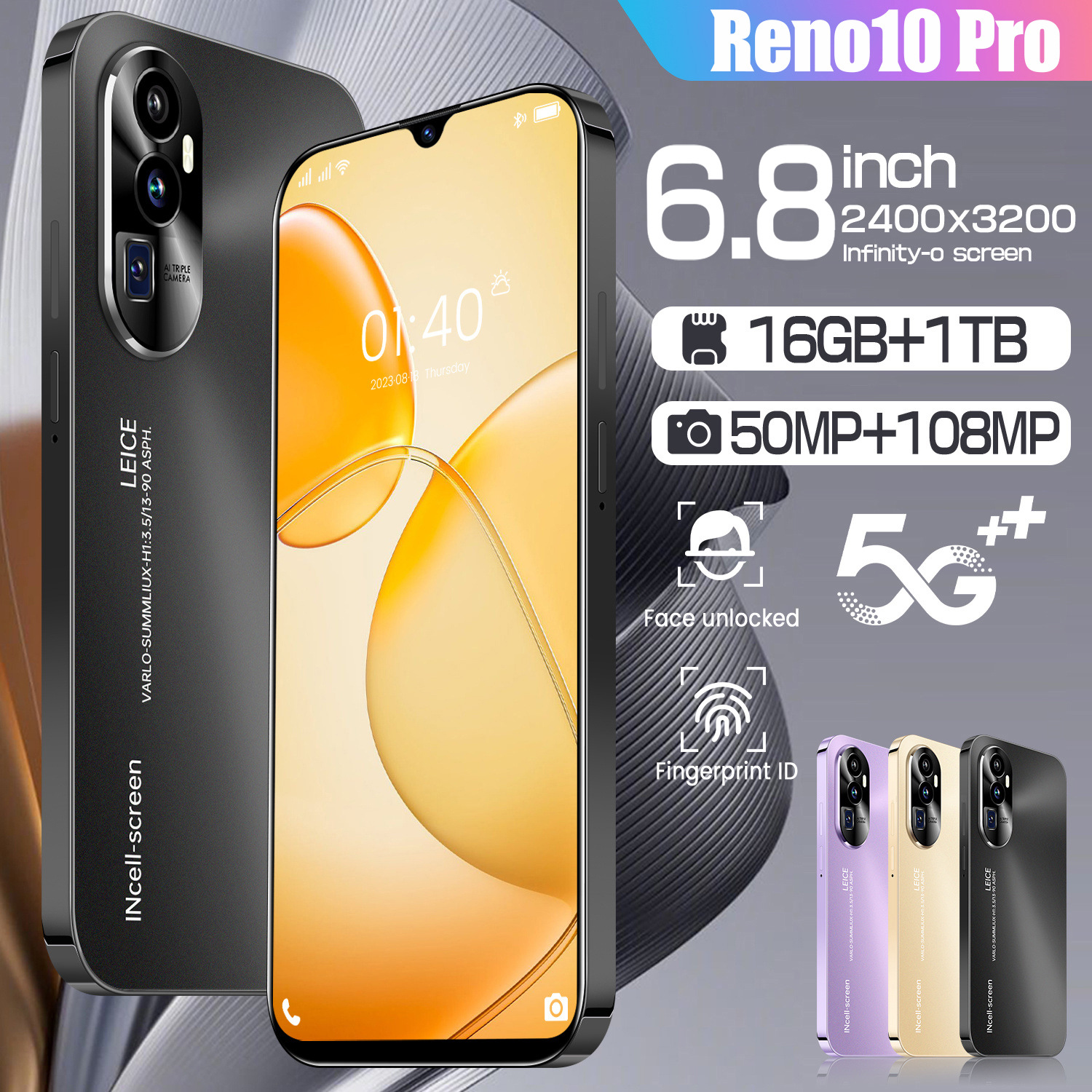 Cross-border new Reno10pro smart 5G phone 16+1TB source factory is new unopened for wholesale
