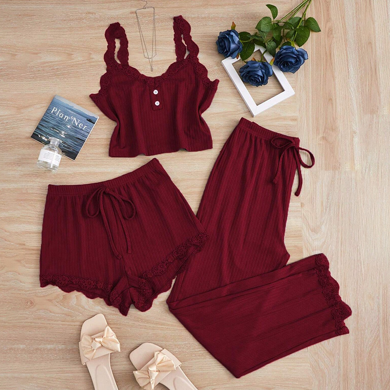 Cross-border best-selling plus-size women’s home wear—sling underwear, shorts, and long-pants set, sexy winter pajamas, in stock.