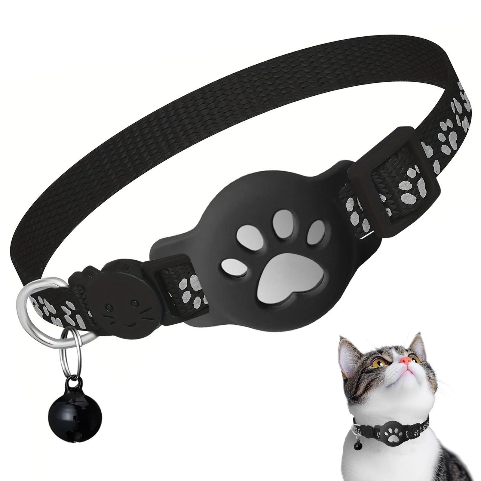 2026 New Airtag reflective cat collar with cat fenders and pet collar with ios tracker