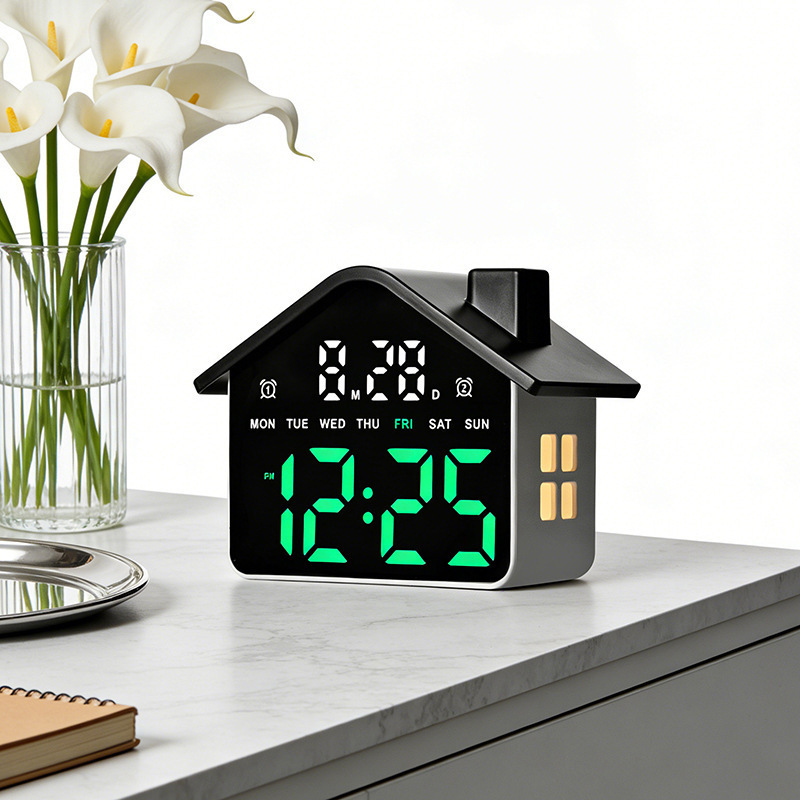 A new LED clock with a clock-like roof, a multifunctional electronic clock with a night light, and a minimalist clock made of GH9033 plastic