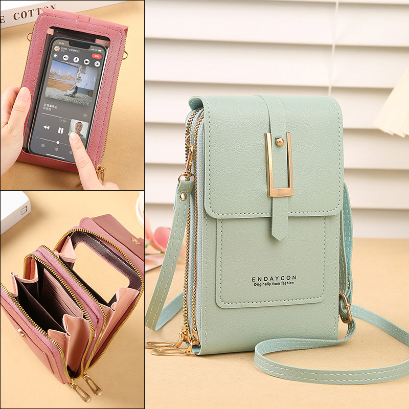 2026 new touch screen mobile phone for women small slanted cute small bags for mobile phones fashionable wallet for money