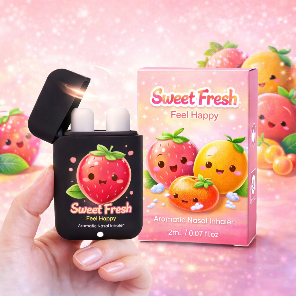 Cartoon fruit‑scented nasal inhaler, peppermint cooling balm, student‑friendly, custom private label OEM nasal inhaler