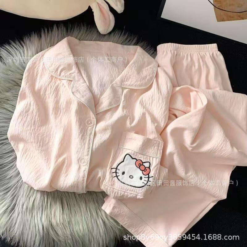 Pink Pocket Cat Cloud Cotton Pajamas Spring/Summer Homewear Women’s Best-Selling 2026 New Style Outerwear Long-Sleeve Pants Set