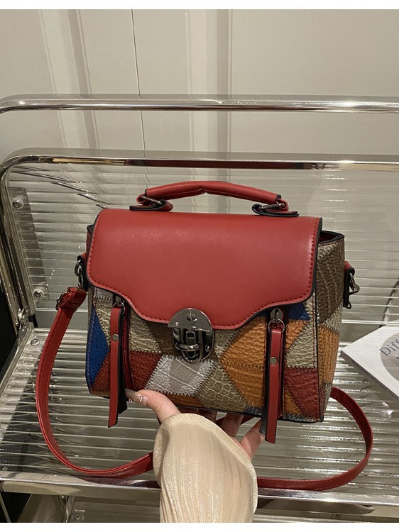 Textured Large-Capacity Crossbody Handbag, Soft-Surface Lock-Clasp Patchwork, Women’s 2025 New Simple Stylish Design