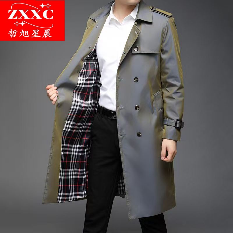 New high-end men's suits with long over-the-knee business trends and loose English double-striped spring and autumn coat jackets