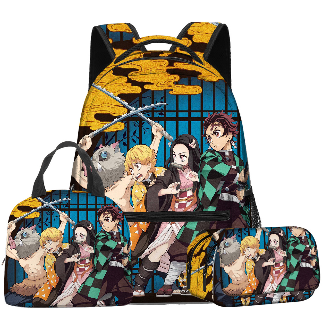 3D Cross‑Border New Arrival: Anime Blade Schoolbag, Backpack, Lunch Bag, Pencil Case – Three‑Piece Set with Printed Designs for Primary & Middle School Students