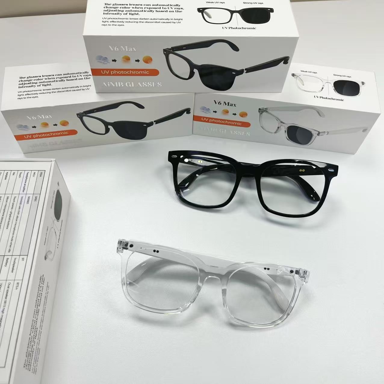 New Arrival V6MAX Bluetooth Smart Glasses: Outdoor Sports, Dual Magnetic Charging, Polarized Sunglasses, Voice Assistant, Music Playback