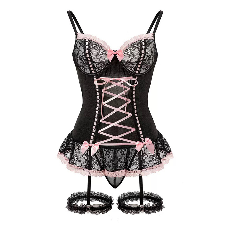 Guifei Erotic Lingerie, Lace Sheer Hot Maid Cosplay Costume, Sexy Slip-On Flirting Nightgown for Dates