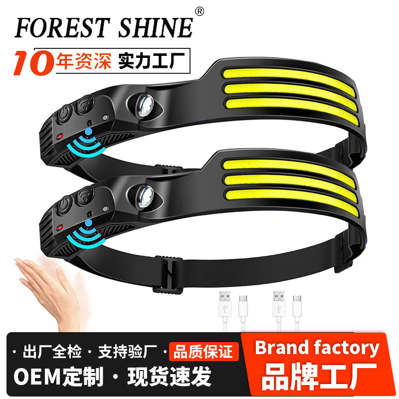 Cross-border breakthrough cob sensor headlamp outdoor multifunctional night lamp running lamp long-range emergency headlamp