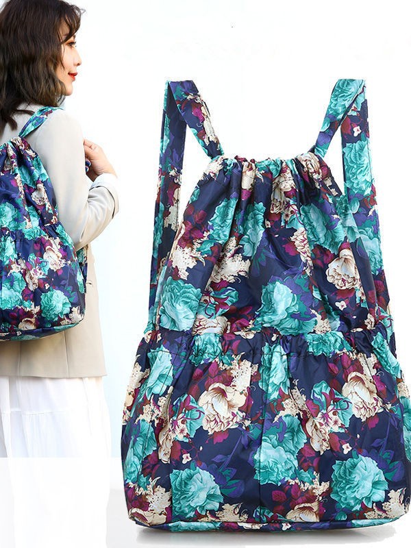 Korean‑style versatile nylon drawstring backpack, water‑repellent sports backpack, large‑capacity lightweight travel bag for students (women)