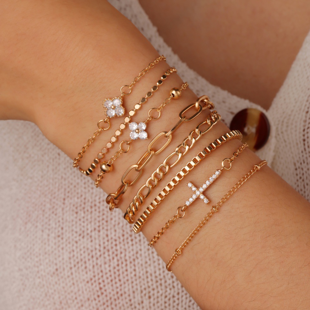 Shein creative minimalist elegant women's heart cross flower chic women's bracelet eight-piece set