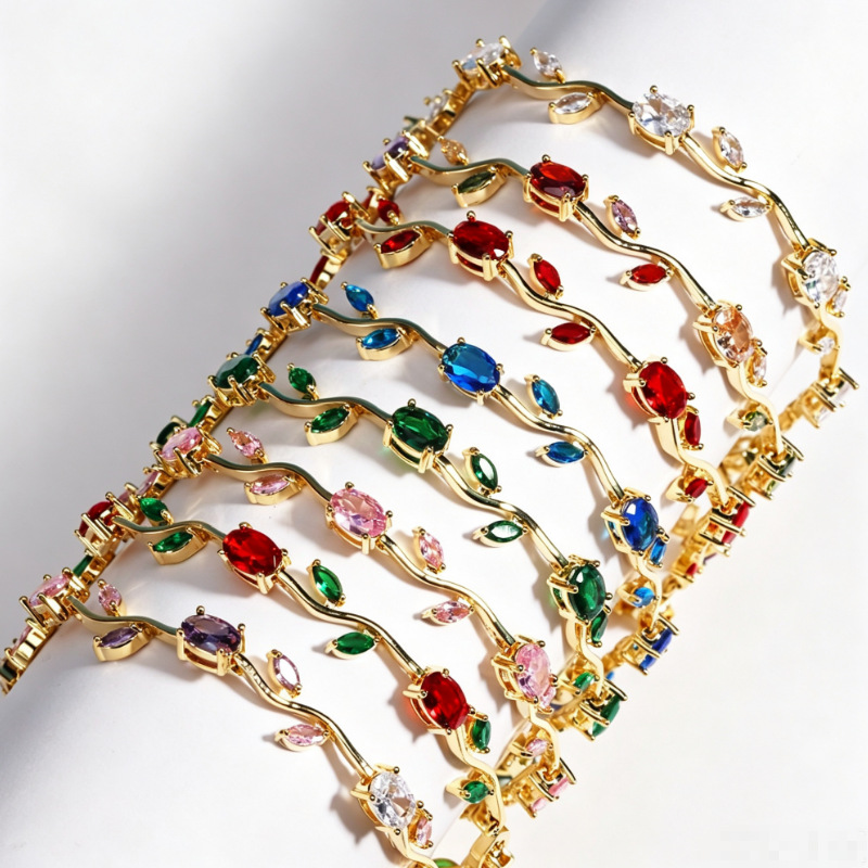 Cross-border hot selling luxury wind quality rose colored diamond tree branch fashion ins wind light luxury full diamond ring and bracelet