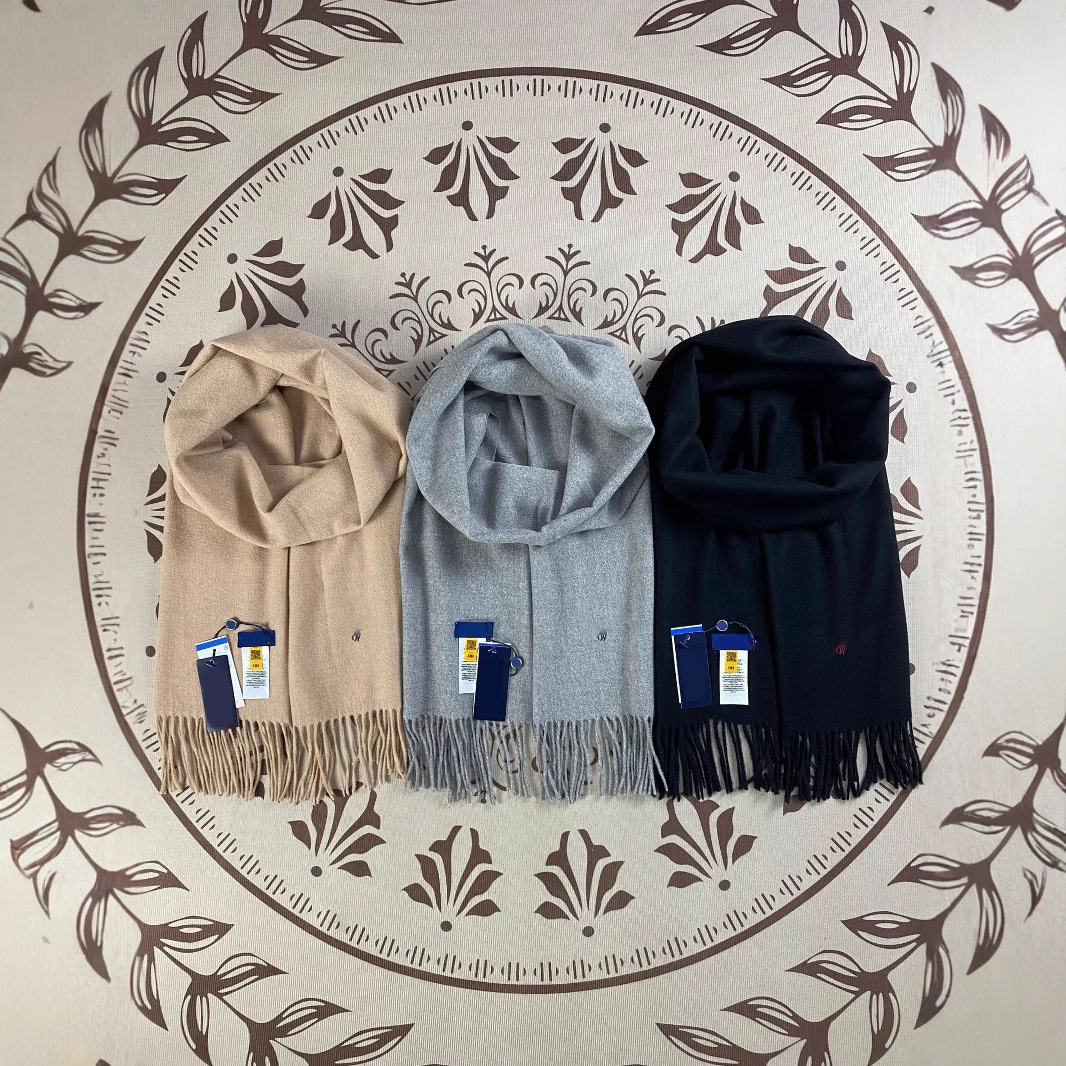 RL Ralph Small Horse Logo Winter Tasseled High-End Neck Warmer Faux Cashmere Scarf Embroidered Scarf Warm Cold-Proof Scarf