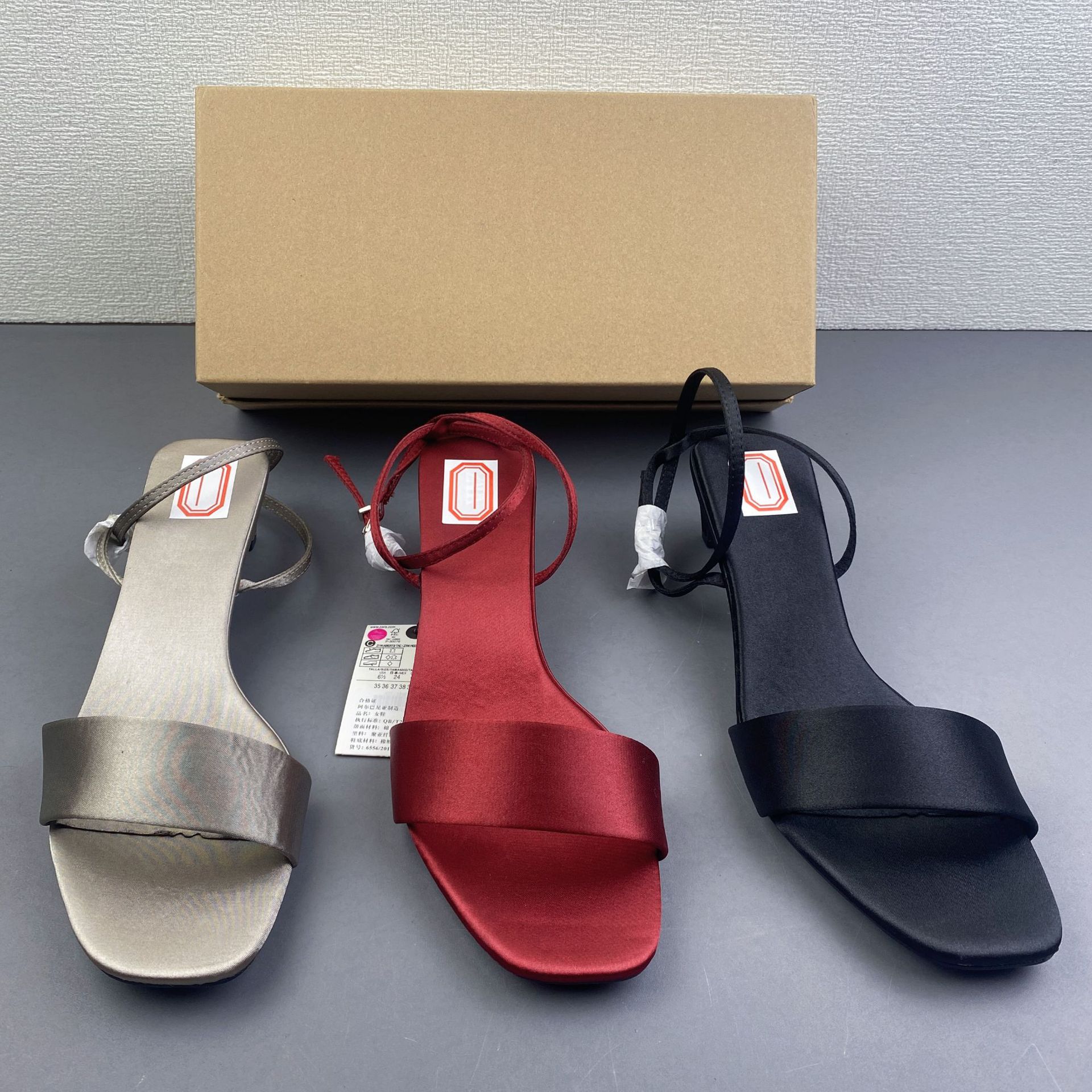 ZA2026 Spring New Arrival Women’s Shoes, Burgundy Satin-Look Effect Sandals, Fashionable and Versatile Open-Toe Roman Sandals