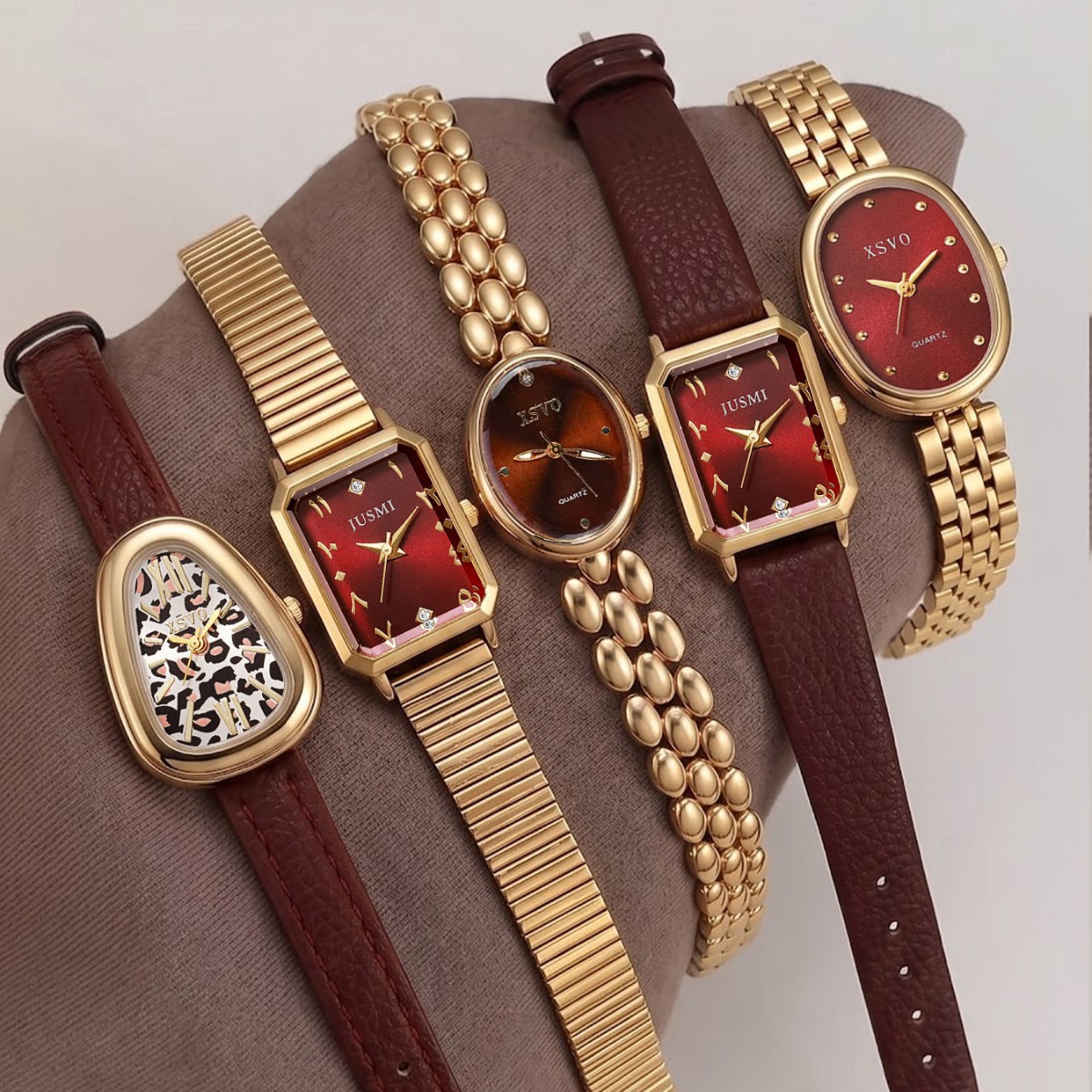 Cross-border breakthrough red dial gold watch lady quartz watch vintage oval/square watch woman light luxury exclusive