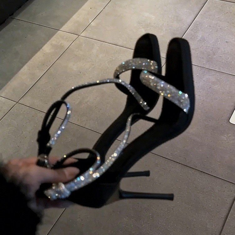 Stiletto open-toe sandals, 2026 new style banquet matching formal dresses, rhinestone one-strand buckle strap high heels for women, women's sandals