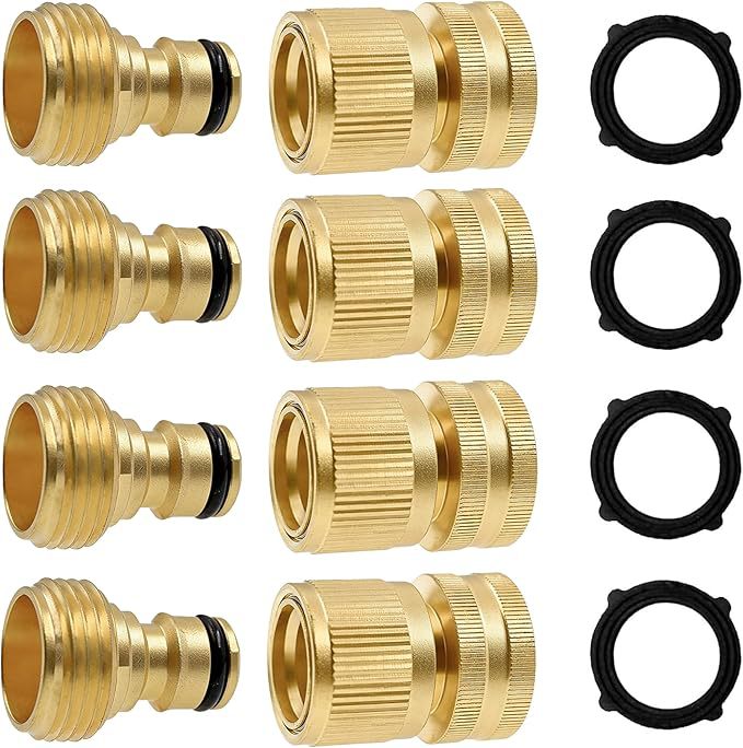 Cross-border American-style brass garden hose quick connector: 3/4 GHT external-thread nipple, 3/4 GHT internal-thread water-through connector