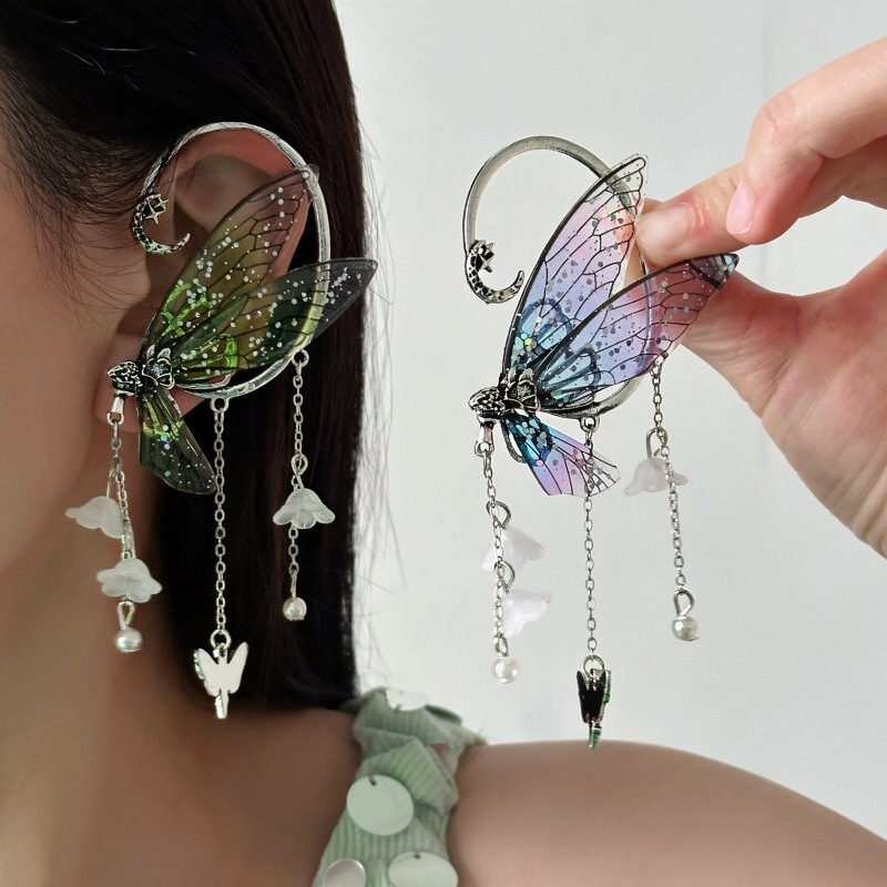 Chinese-style Ancient Wind Dragonfly Wing Tassel Earrings & Hanging Earrings for Women, 2026 New Arrival, Niche Light Luxury Fashion Design Earrings