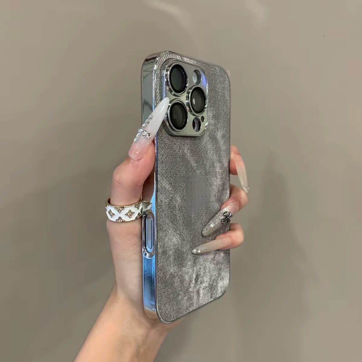 Pure-colored jeans with patterns for Apple 17pro cell phone case 17promax full-pack protective case 16 simple case 15