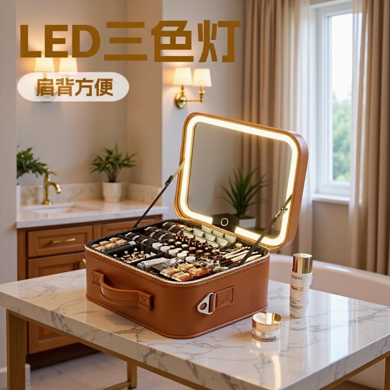 High sensitivity makeup packs LED strip mirror makeup box portable large capacity removable container makeup box