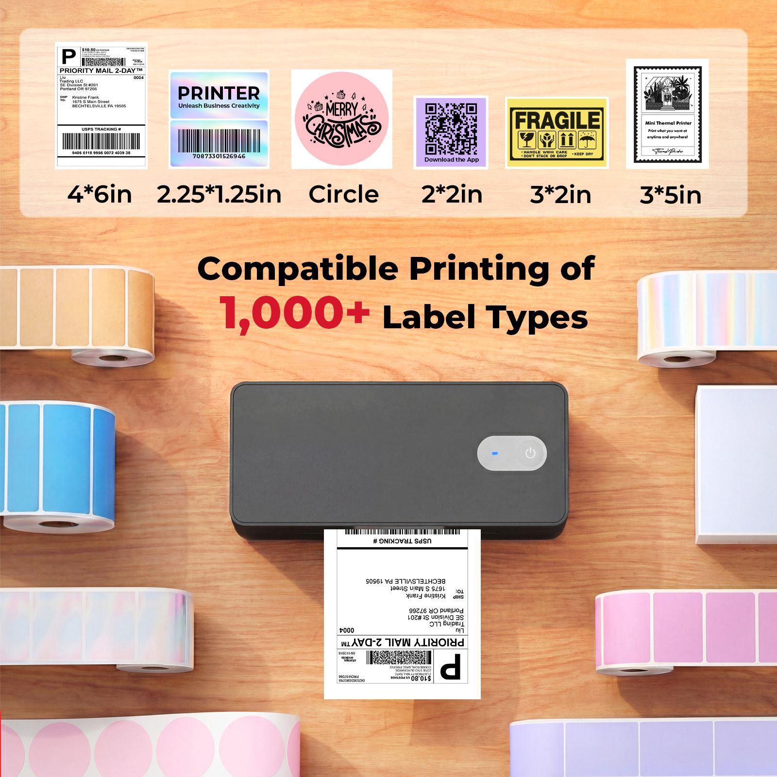 Bluetooth thermoreceptive label printer mini portable cross-border courier electronic sheet does not dry glue sticker printer