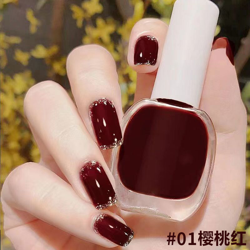 Glossy top coat, no-bake, quick-drying, long-lasting, waterproof, non-peelable; clear base coat and nail polish for students.