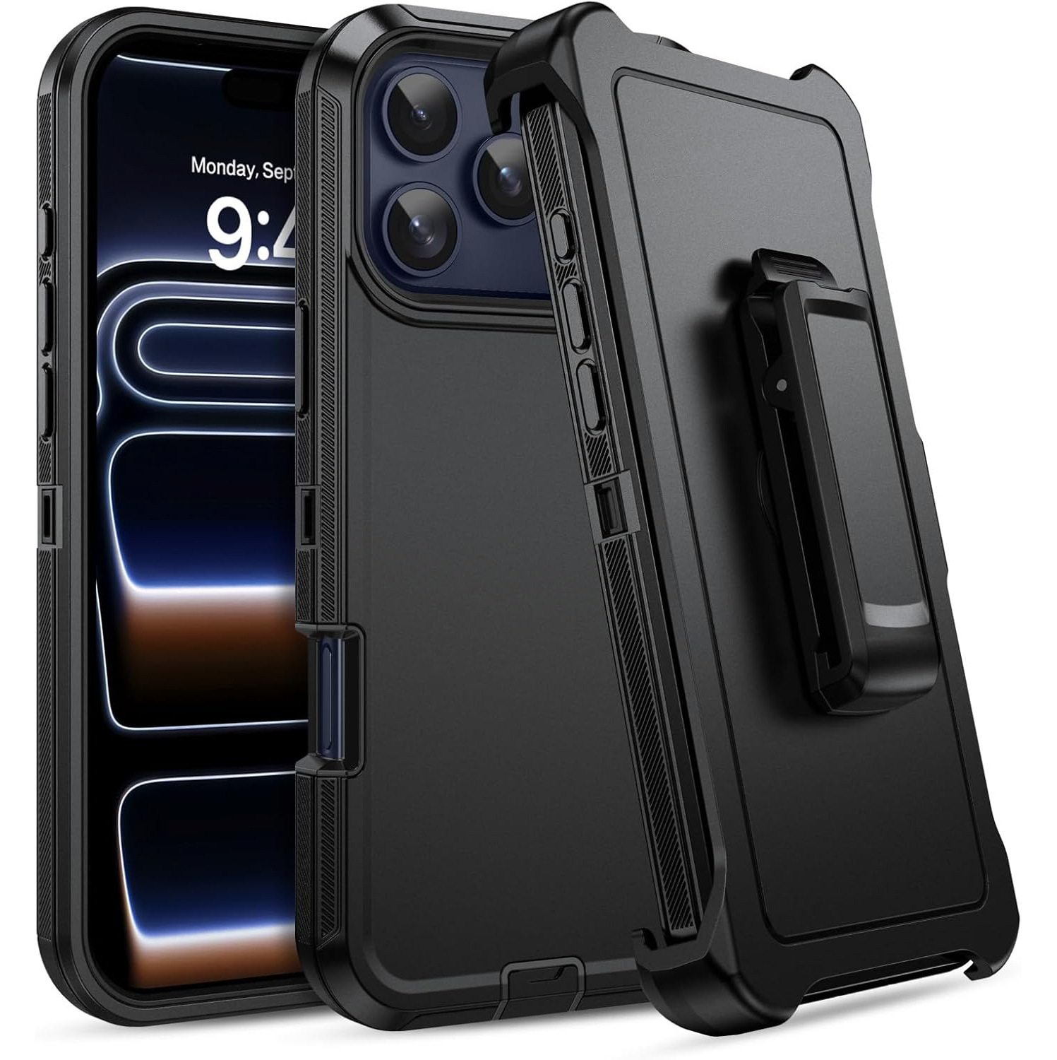 Unisex OTT solid-color three‑in‑one phone case, compatible with iPhone 18 Pro Max, with stand, drop‑proof protection for Apple 17E