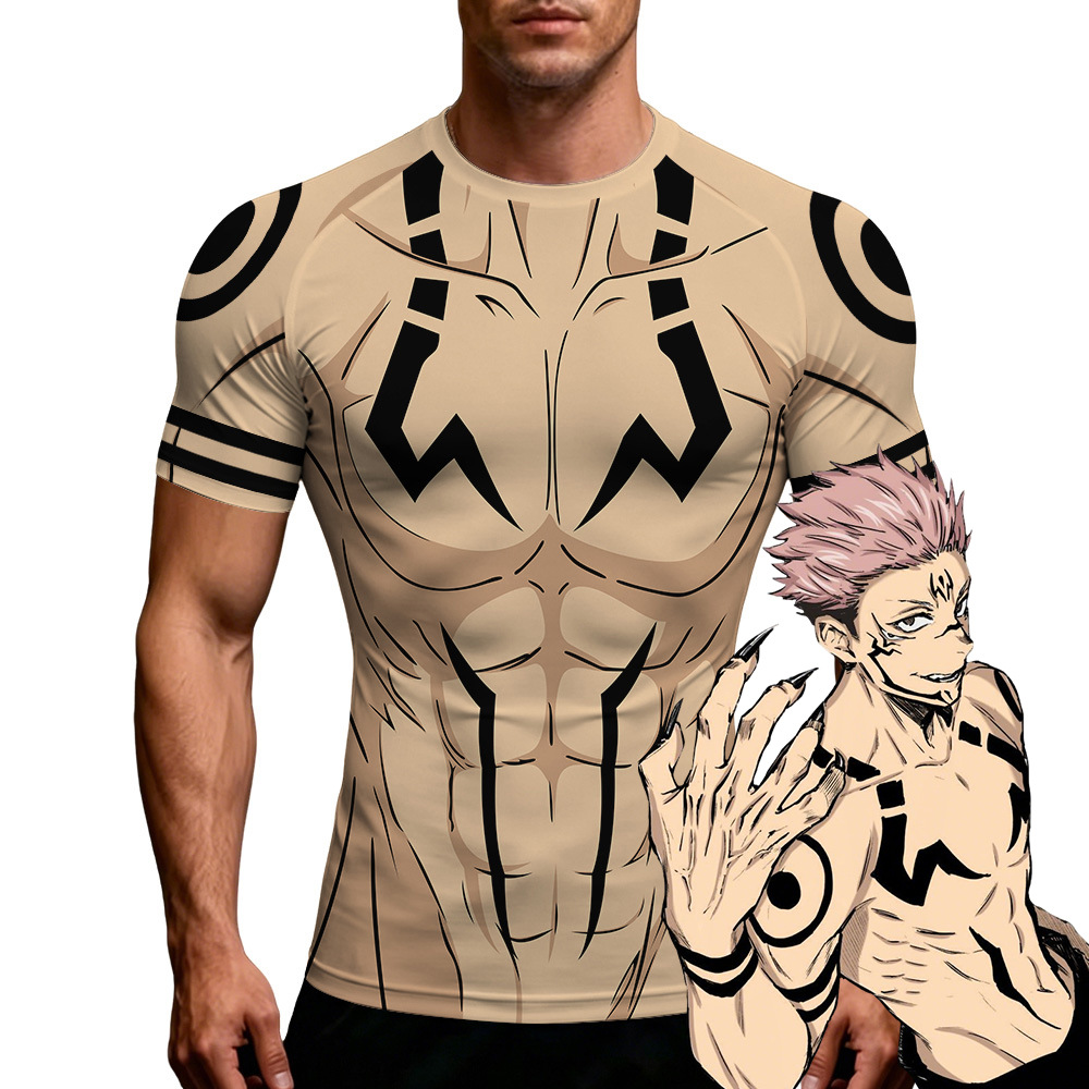 Anime Jujutsu Kaisen Cosplay Two-Faced Host Fan‑Made Merchandise Clothing Pullover Slim‑Fit T‑Shirt with Digital Print, Short Sleeves