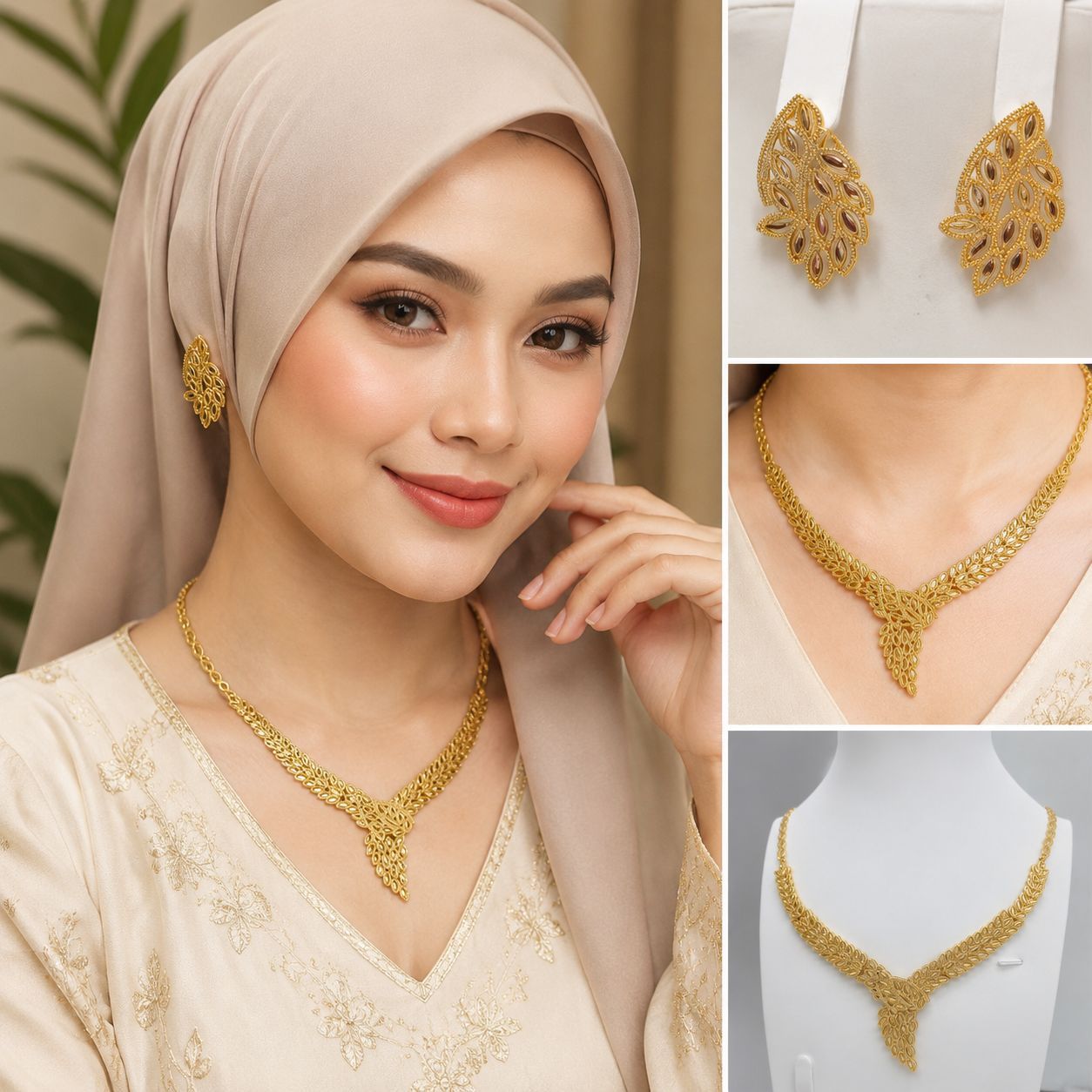 Cross‑Border Retro Fashion Design Jewelry Set: Necklace and Earrings for Brides at Weddings and Banquets—Light Luxury Copper Gold‑Plated Accessories for Women