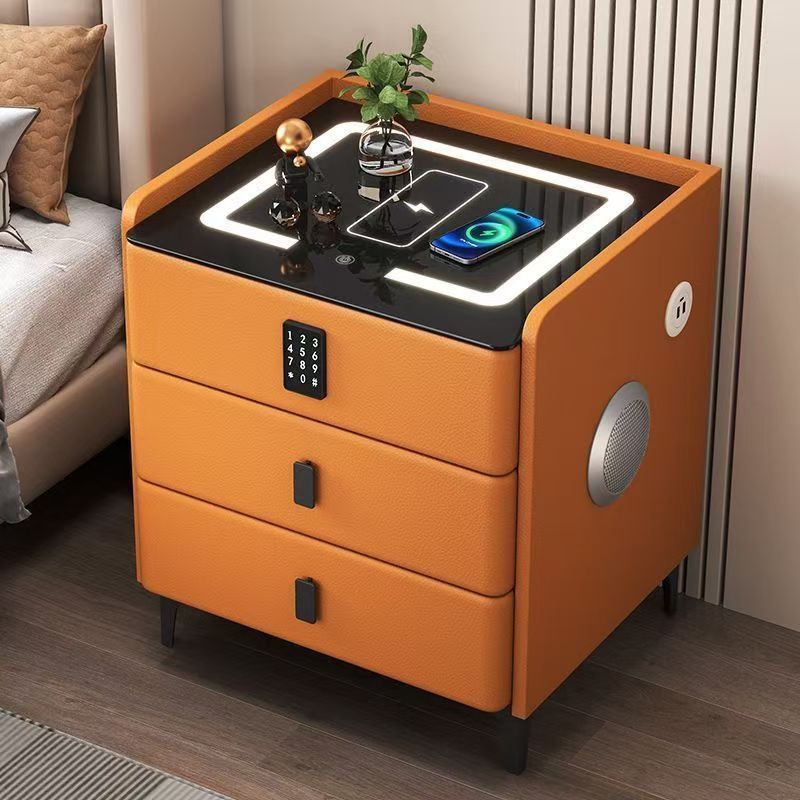Smart headboard multifunctional wireless charging cabinet storage cabinet bedside cabinet Bluetooth speaker lightweight code lock cabinet