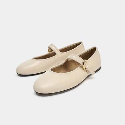 Za Simple Fashionable Comfortable Round-Toe Sheepskin Grandma Shoes, Ballet Women's Shoes, One-Buckle Flat-Heel Mary Jane Shoes